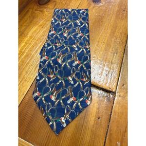 Mallard & belts neck tie made in Korea blue polyester